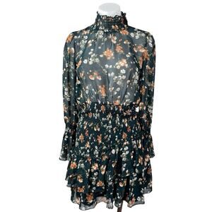 Princess Polly Evening Bloom Green Semi Sheer Ruffled Tiered Floral Mini Dress 6